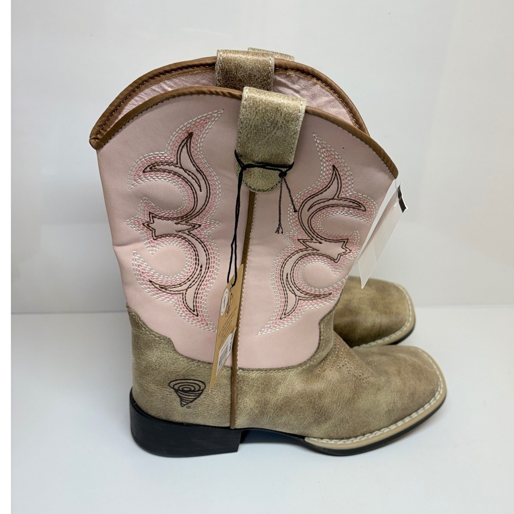 Twister Posy Girls Size 1 Pink Tan Faux Leather Square Toe Cowboy Boots